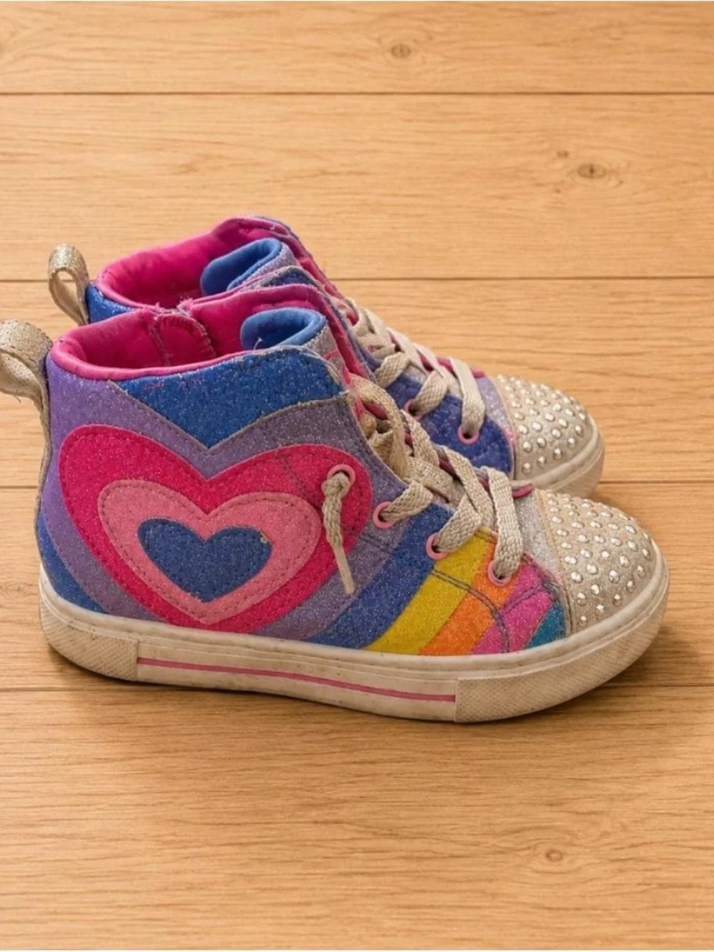 Skechers Kids Glitter High-Top Sneakers in Blue, Pink & Rainbow